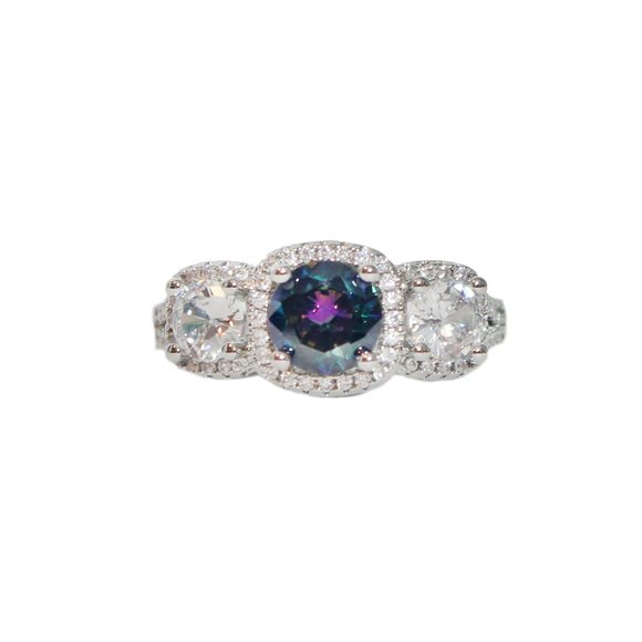 Halo Solitaire Mystic Topaz Rainbow & Cubic Zirconia Cushion-cut Ring size 9 - Picture 1 of 6